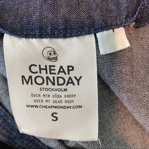 Cheap Monday Dark Denim Blue Jean Deep V Wrap Skirt Dress Size Small - Picture 8 of 8